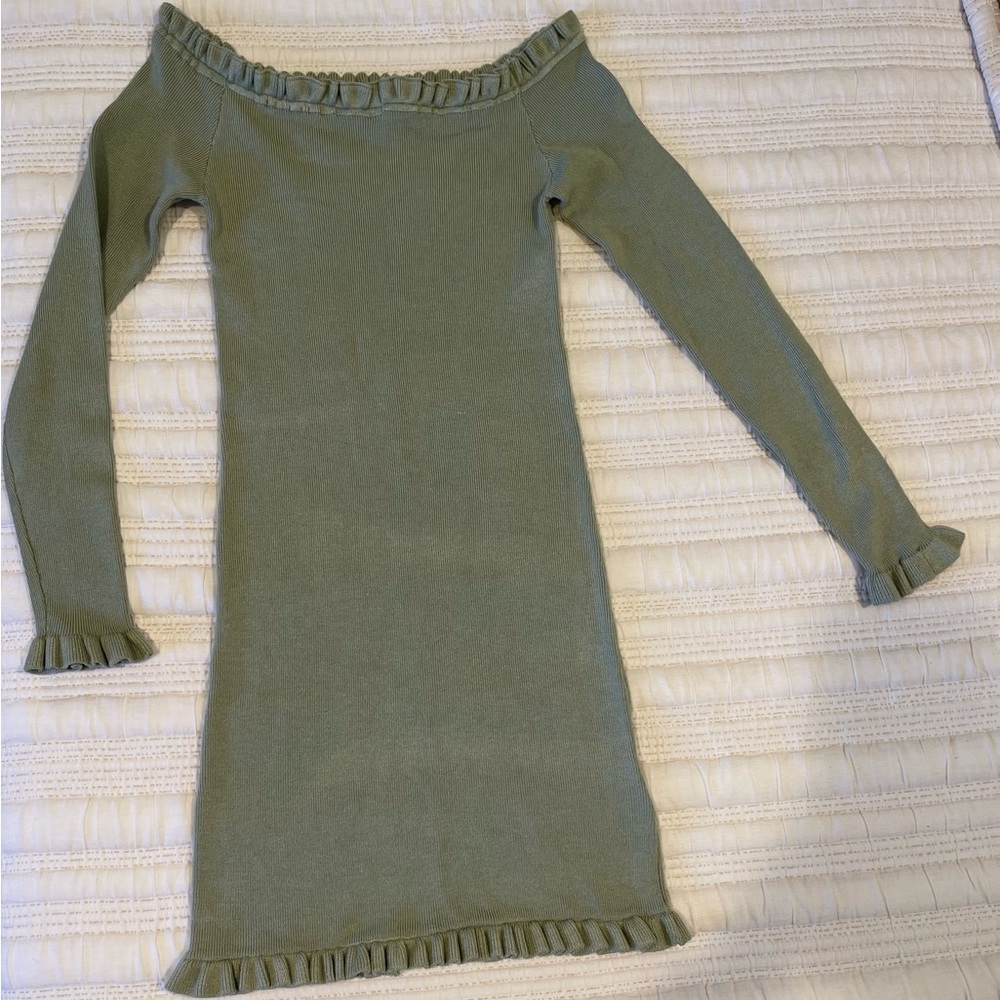 Off shoulder light olive green dress